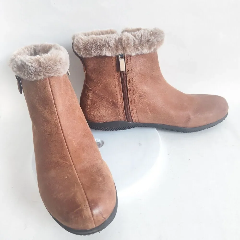 SoftWalk Helena Tan Leather Bootie Winter Boots Shoes 9 M‎ Faux Fur Lined Warm